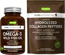 Høj Absorption Omega-3 Wild Fish Oil 1360mg & Advanced Hydrolyzed Collagen Peptider Bundle, 1000mg EPA & DHA med Astaxanthin & 100% Græs Fed Bovine Collagen Protein Powder, af Igennus