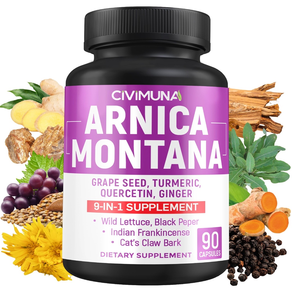 Arnica kapsler med Arnica, Grape frø, gurkemeje og mere - 90 kapsler til 3 Måneders forsyning