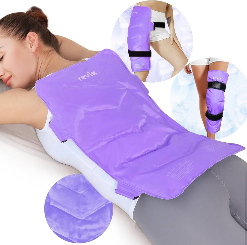 REVIX Extra- Large Back Ice Pack, Genbrugelig Gel Cold Compress Wrap til fuld ryg Relief, Ideel til muskelsmerter, træthed, Inddrivelse, og Sore Muskler - Justerbar Straps, Lilla