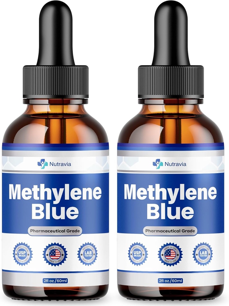(2 Pack) Methylen Blue 99,99% - Officiel formel - Methylen Blue Liquid Drops Avanceret styrke, Øget Absorption, Methylen Blue Supplement Flydende Pulver Sammenlign med Pharmaceutical Grade (4oz)