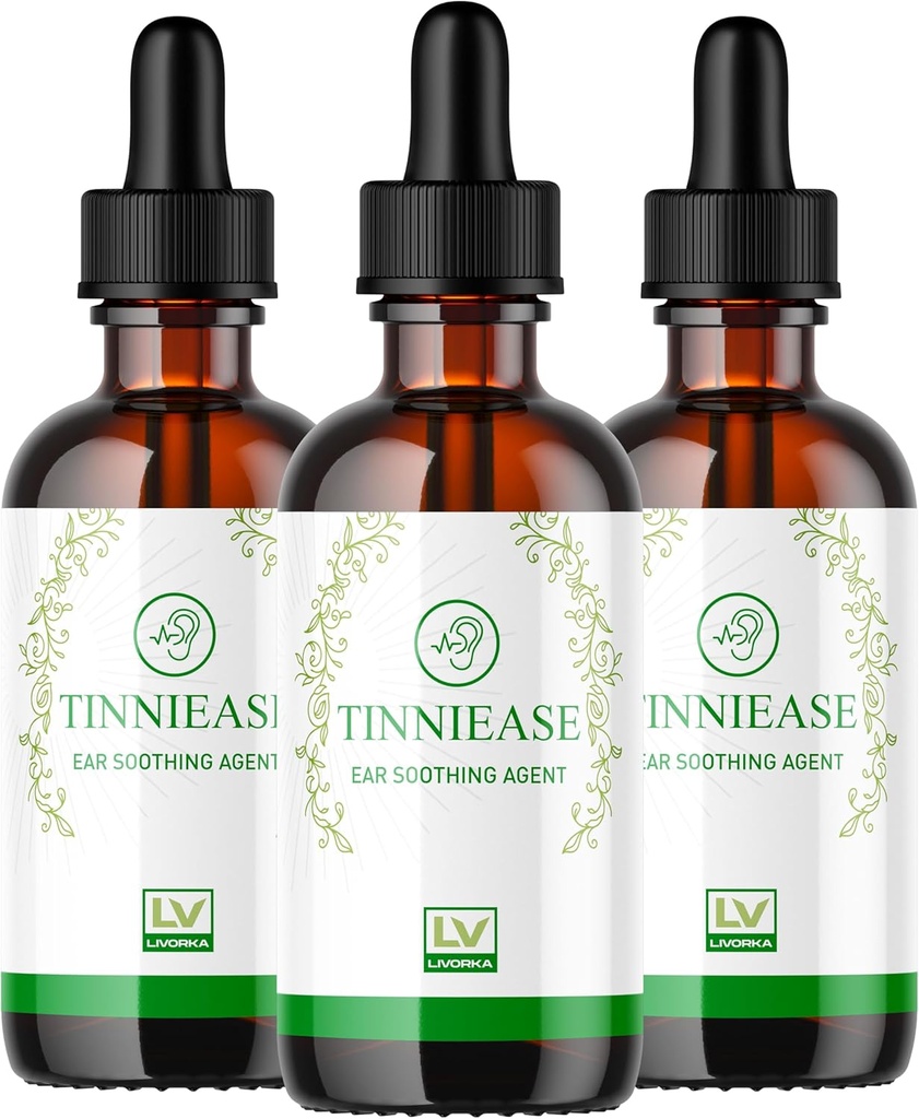 LIVORKA (3 Pack) Tinniease Drops, Tinniease Drops til hørelse Support, Tinni Ease Drops, Tinniease Ear Drops, 3 flasker til 90 dage