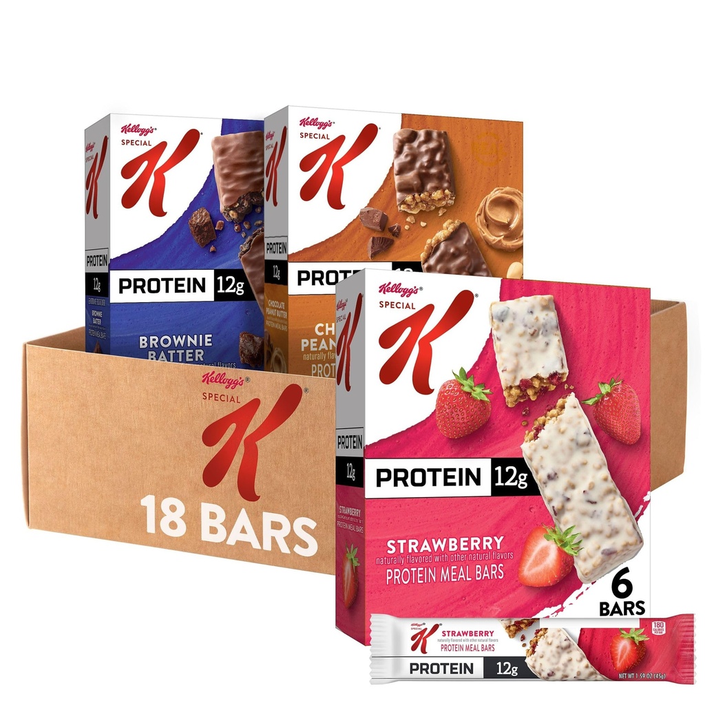 Special K Bar Protein Meal Bars, Meal udskiftning, Bulk Protein Snacks, Variety Pack (3 bokse, 18 greve)