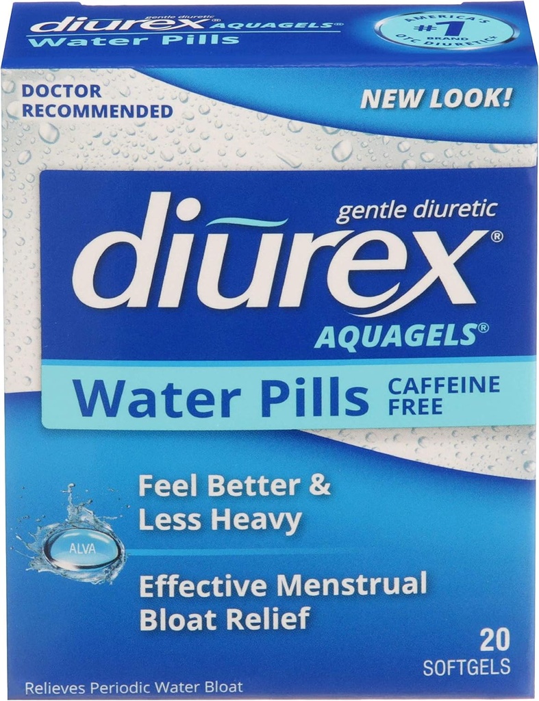 Diurex Aquagels - Koffein Free Diuretic - Øjeblikkelig frigivelse - Relieve Water Bloat - 20 Greve