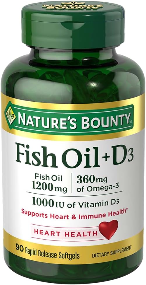Naturens Bounty Fish Oil plus vitamin D3, 90 Greve
