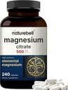 NatureBell Magnesium Citrate 500mg, 240 Capsules | High-Purity Elemental Form | Heart, Muscle & Digestion Support | Non-GMO, Gluten-Free