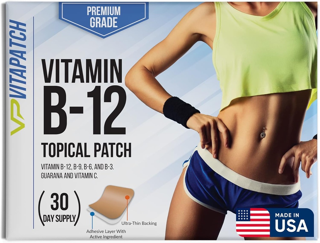 Premium Grade B12 Patches 30 Day Supply B12 Patch - Made with Vitamin B12 Methylcobalamin for Energy & Vitamin Guarana - 100% Made in The USA