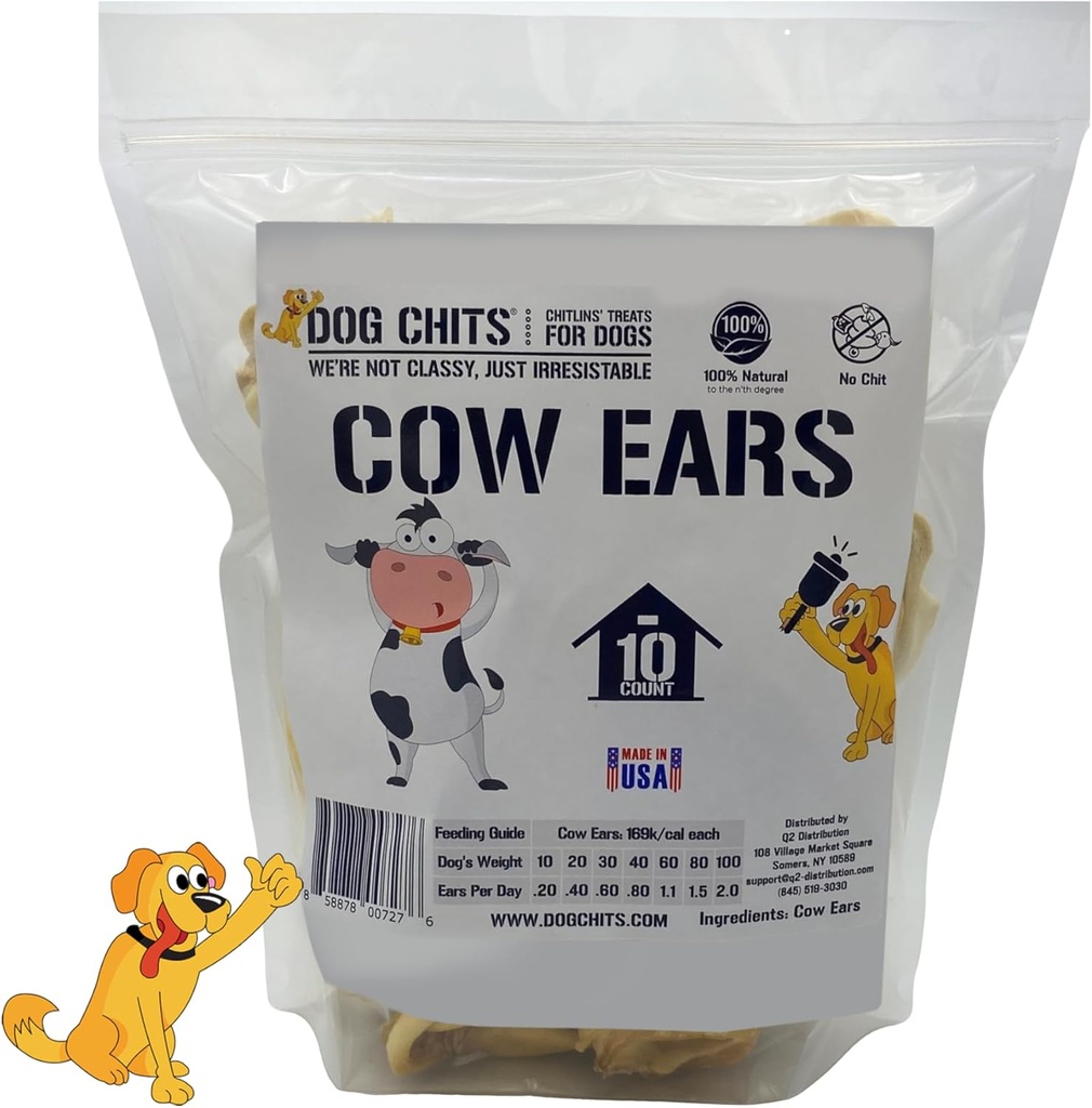 Hund Chits Cow Ears Hund og Hvalpe Treats - Alle naturlige korn og kemiske gratis træning tykkere - Høj Protein og lav fedt - Understøtter dental sundhed - Lavet i USA - 10 Greve
