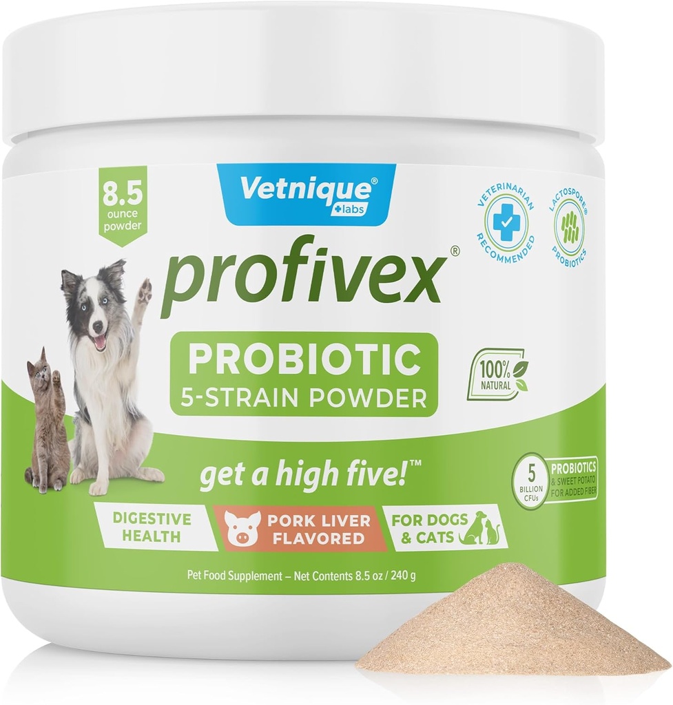 Vetnique Labs Profivex Probiotika til hunde Alle naturlige hunde tykkere og pulver til fordøjelsessygdomme Probiotika Kosttilskud til hunde 5 Probiotika & Prebiotika (Powder, 8.5oz)