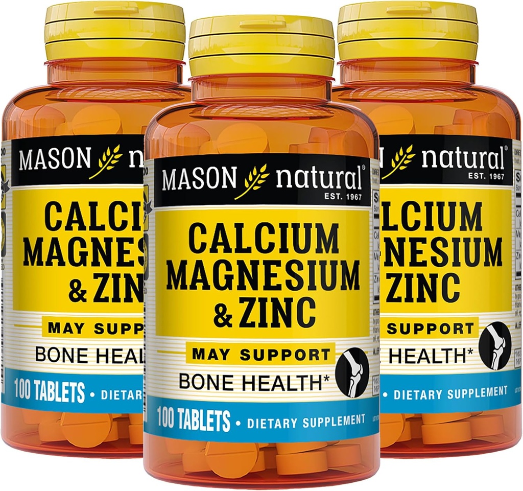 Mason Natural Calcium Magnesium & Zink, 300, Day Supply, Understøtter Normal Bone Health & Immunsystem Booster, 3 Pack