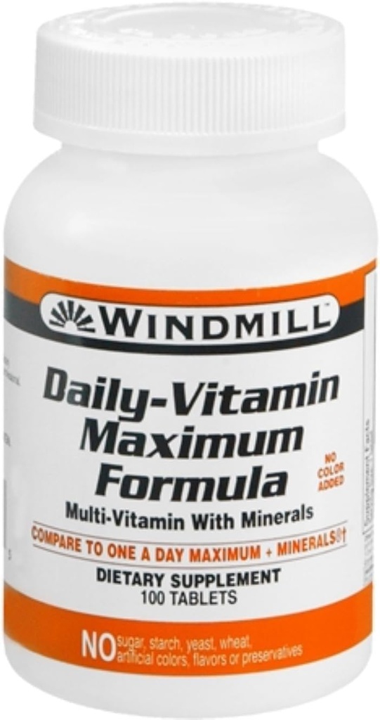Windmill Health Products Daily Vitamin Maksimum Formel, Nutritional Support, Multivitaminer og mineraler, 100 Servering, 100 Greve