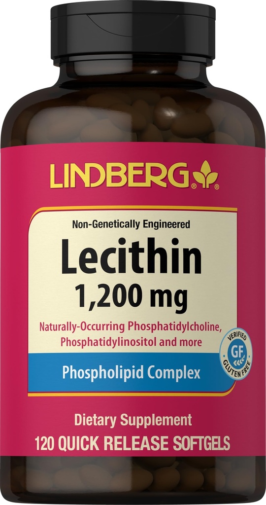 Lindberg Lecithin 1200mg Supplement 1 124; for mænd og kvinder 1 124; 120 Softgel kapsler 1 124; Phospholipid Complex 1 124; Non- GMO, Gluten Free