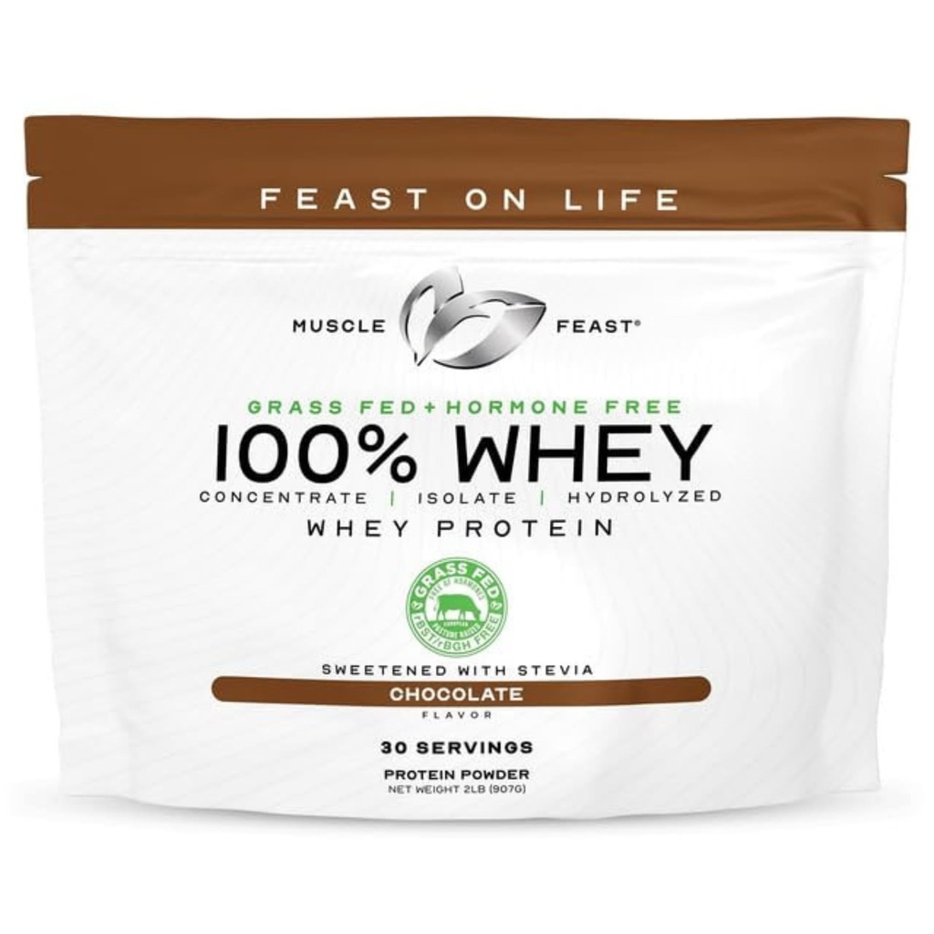 Muskel Feast 100% Grass Fed Whey Protein Powder, All Natural Hormone Free Paure Raised Whey Protein Powder for Women & Men- Whey Concentrate, Isolate & Hydrolysed Protein Powder Blend - Chocolate, 2lb