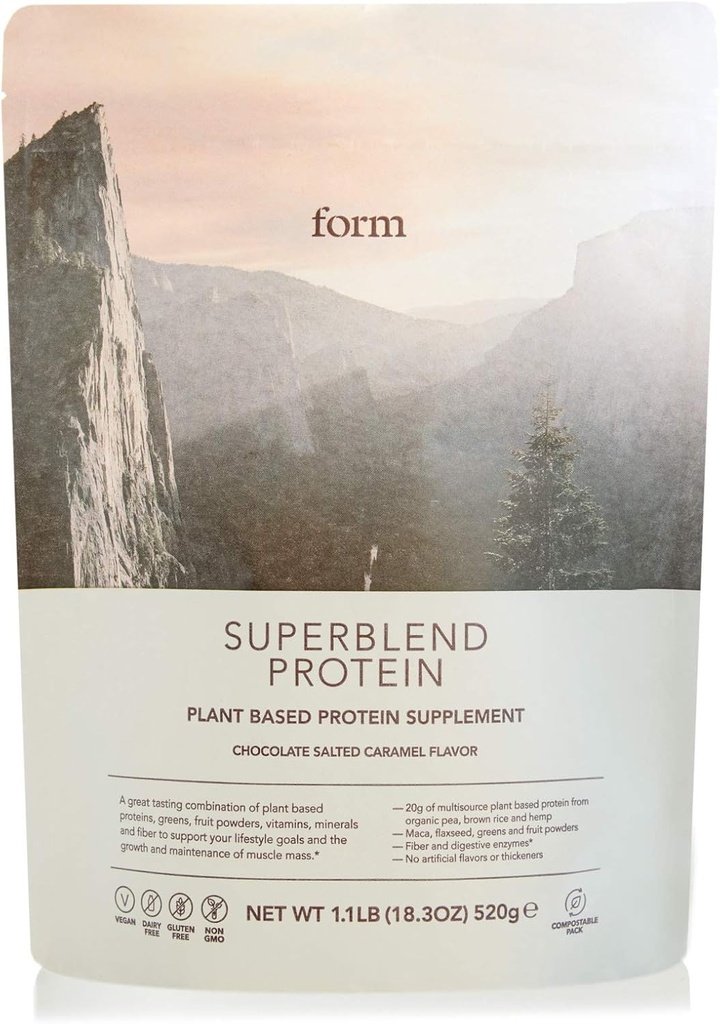 Form Superblanding Protein - Vegansk Protein Powder med superfood, vitaminer og mineraler - 20g Plantebaseret Protein per servering (Chokolade Saltet Caramel)
