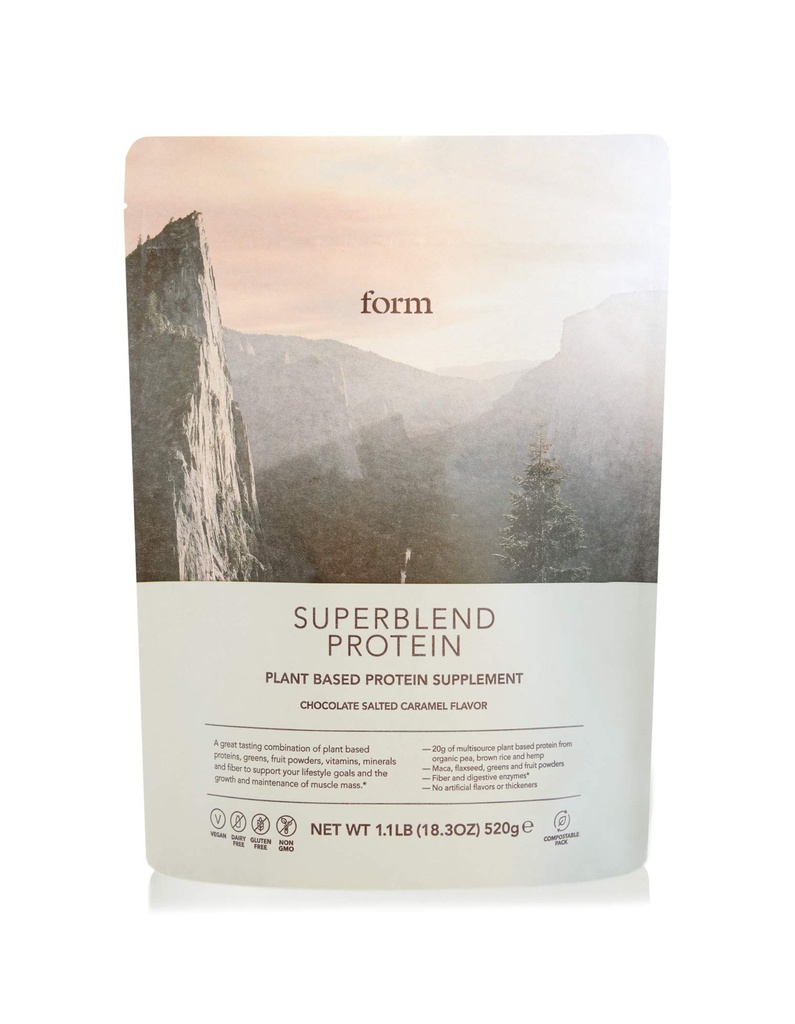 Form Superblanding Protein - Vegansk Protein Powder med superfood, vitaminer og mineraler - 20g Plantebaseret Protein per servering (Chokolade Saltet Caramel)