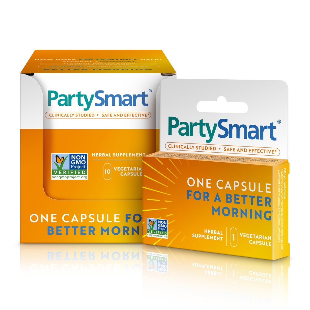 Himalaya PartySmart, 10 individuelle kapsler - Alkohol opdeling leverstøtte til en bedre morgen efter at have drukket - Plant baseret, Vegan, Non- GMO, Gluten Free, Klinisk Studerede