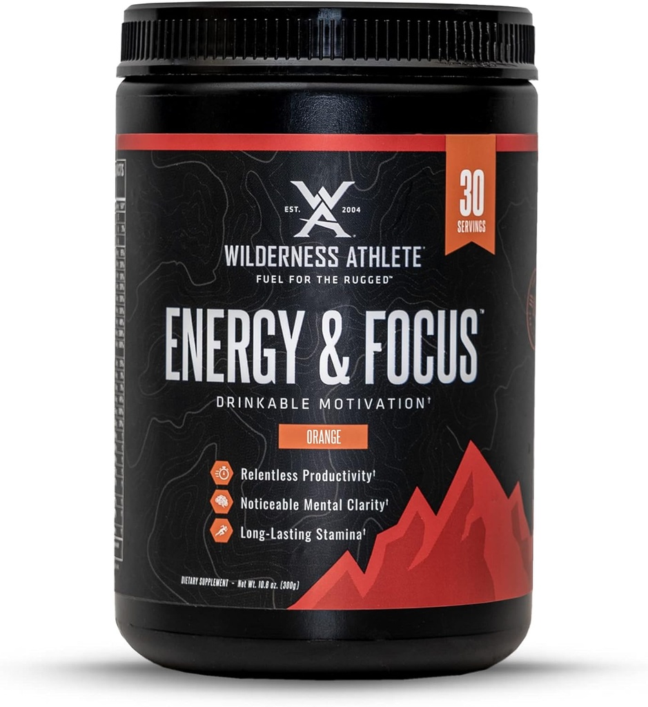 Wilderness Atlete - Energi & Fokus Budd124; Energi før træning for kvinder & mænd - Energy Powder Drink Mix med naturlig koffein - Low- Carb, Zero Sugar, Ingen Crash Workout pulver - 30 Servering Tub (Orange)