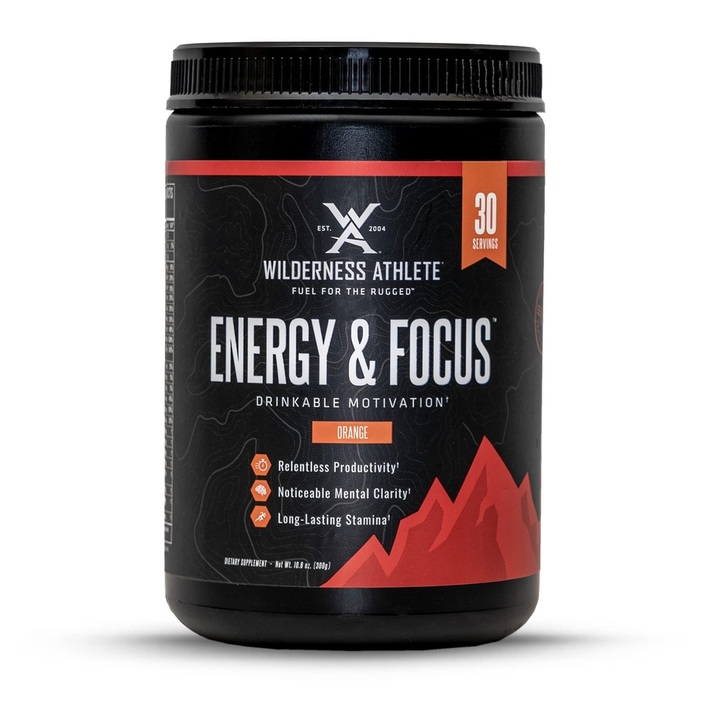 Wilderness Atlete - Energi & Fokus Budd124; Energi før træning for kvinder & mænd - Energy Powder Drink Mix med naturlig koffein - Low- Carb, Zero Sugar, Ingen Crash Workout pulver - 30 Servering Tub (Orange)