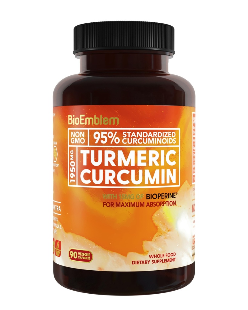 Bioemblem gurkemeje Curcumin Supplement med BioPerine Mea124; fælles støtte & hjerte sundhed Mea124; med organisk gurkemeje pulver & 95% Curcuminoids Extract 124; Californien Made, Non- GMO, 30- Day Supply