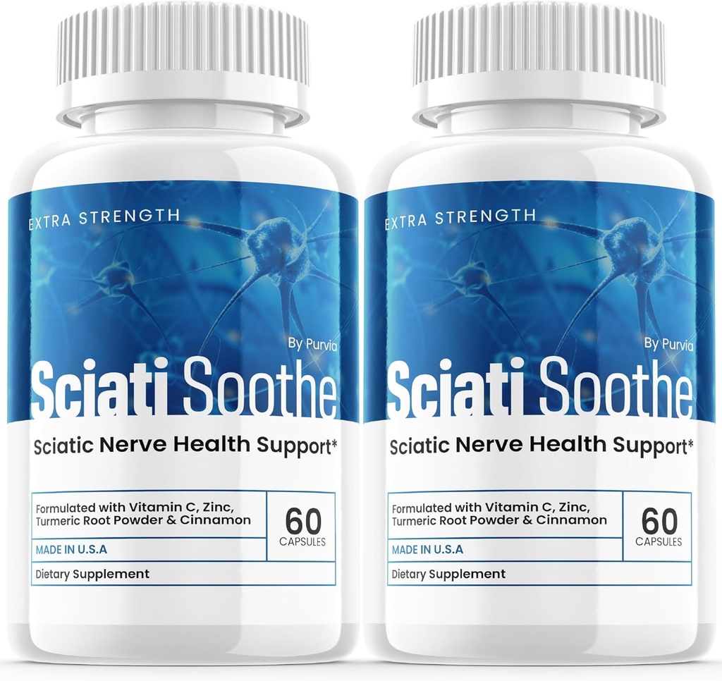 (2 Pack) Sciatisoothe Supplement for Sciatica, Sciati Soothe Nerve Health, Sciatisoothe Capsules Vitamins, Sciatisoothe Advanced Overall Wellness Support Maximum Strength Formula USA (120 Capsules)
