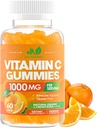 C-vitamin Gummies 1000mg til voksne og børn - Chewable Multivitamin med zink til immunsystemet & kollagen Støtte til hud - Orange flavor - Gluten fri, ikke-GMO, Vegetar - 60 Gummies