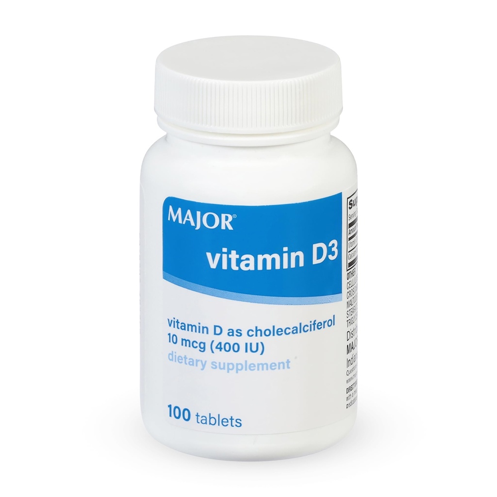 MAJOR D3 10mcg (400 IE) - Indeholder 25 mg calcium - Kosttilskud - 100 tabletter (1 pakning)