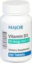 MAJOR D3 10mcg (400 IE) - Indeholder 25 mg calcium - Kosttilskud - 100 tabletter (1 pakning)