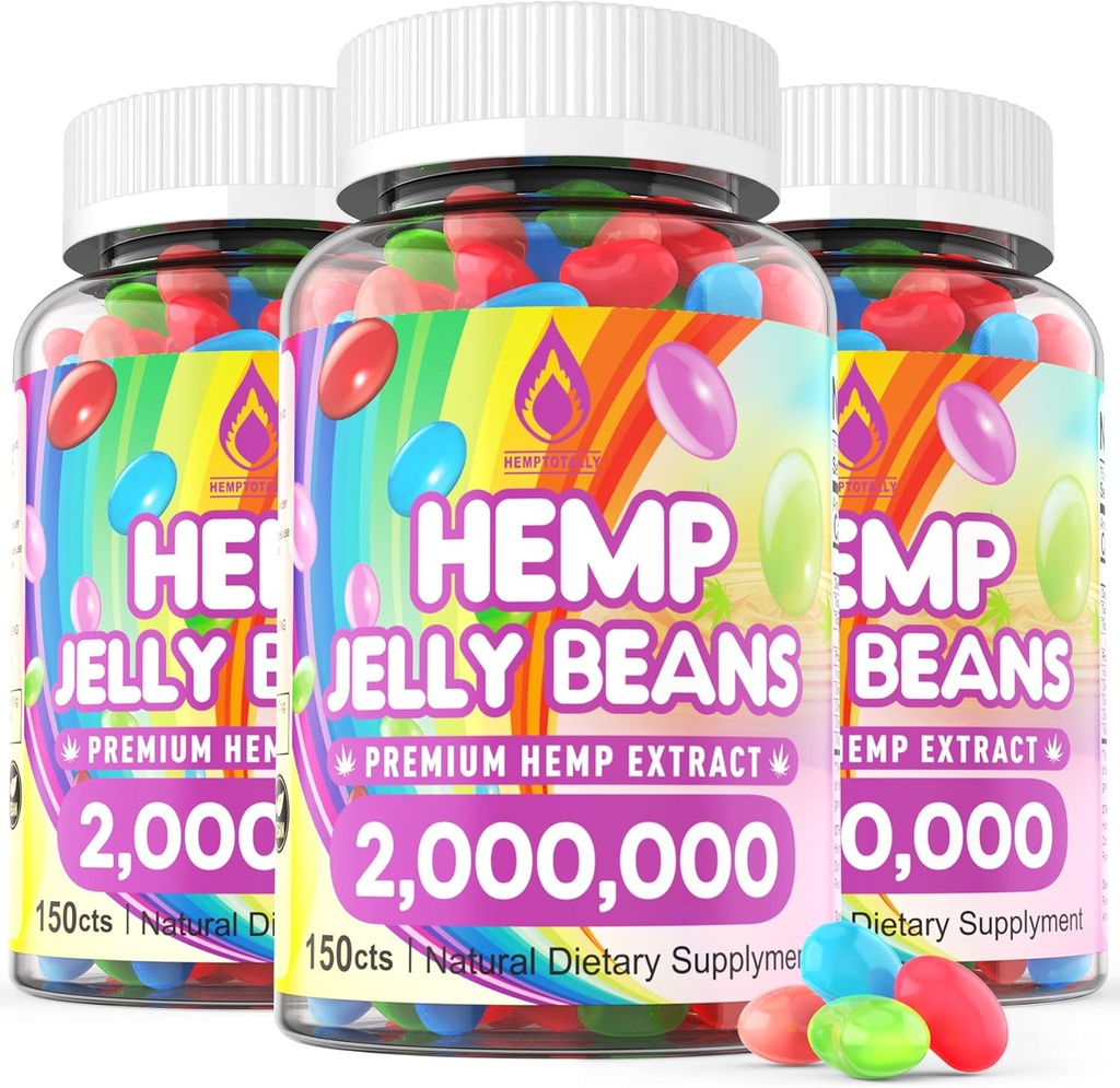 HempTotally (3 Packs) Hemp Jelly Beans 2,000,000 Premium r Stress & AHemp Supplement to Reduce Inflammation, Improve Sleep, Boost Mood - 450 Cts