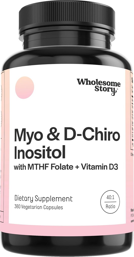 Myo- Inositol & D- Chiro Inositol kapsler med MTHF, Folate, D-vitamin; 124; Support for æggestokkene Funktion, Hormone Balance, & Homocysteine Nivels; Fertilitet Kosttilskud til kvinder; 124; 360 Tæl 40: 1 Ratio