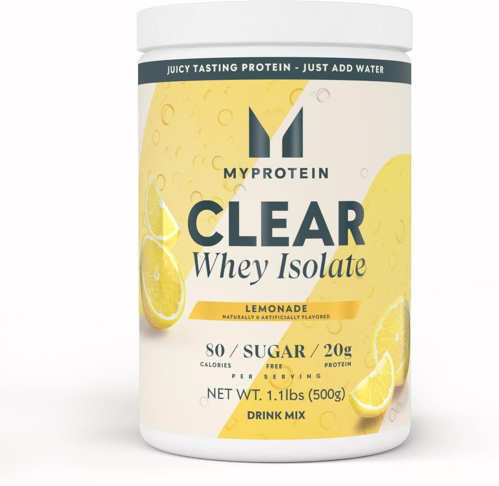 Myprotein Clear Whey Isolate Protein Powder, 1.1 Lb (20 Servere) Lemonade, 20g Protein per Serving, naturligt aromatiseret drik mix, daglige proteinindtag for overlegen ydeevne