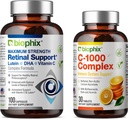 biophix Retinal Support Maximum Strength Complex Formel 100 Kapsler - Gratis C- 1000 30 Tablets - Zink Vitamin C E Lutein DHA Omega-3 Astaxanthin Hyaluronsyre - Understøtter Eye Vision Health