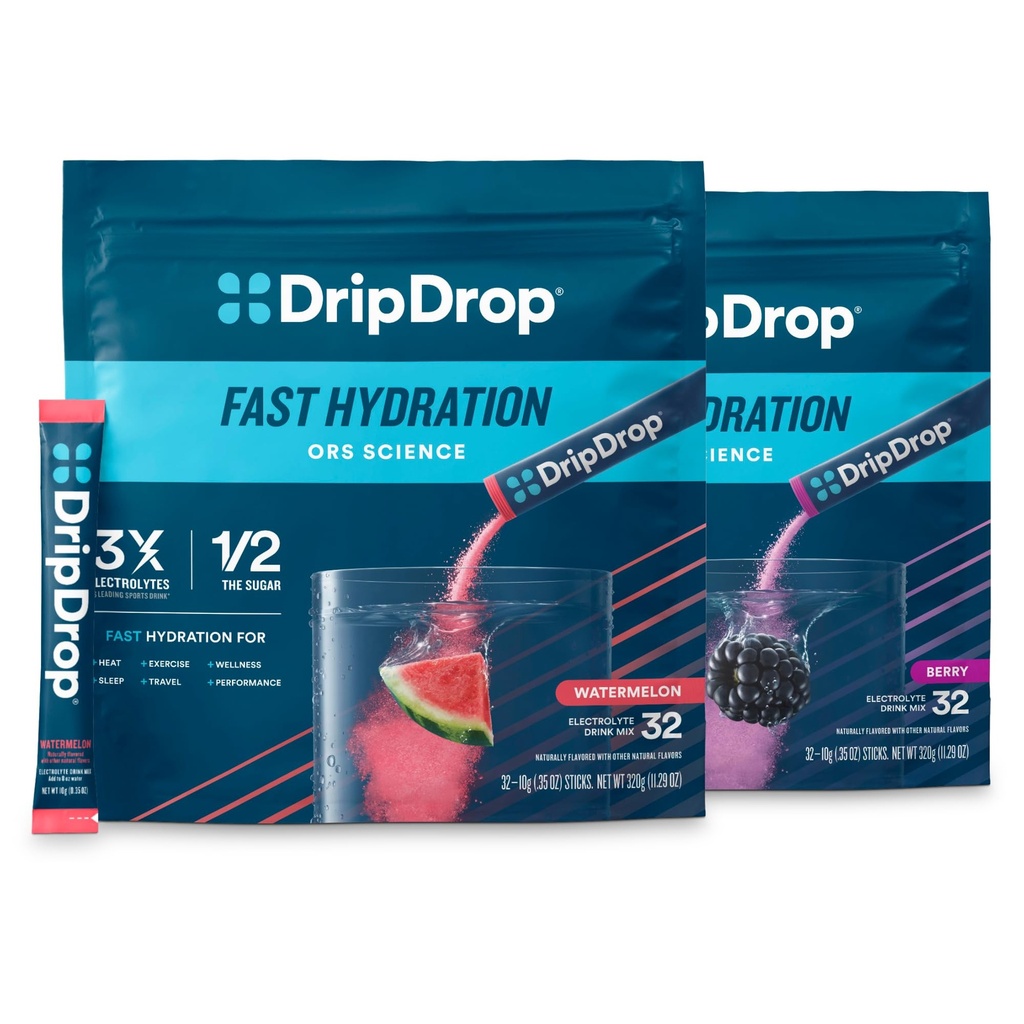 DripDrop Hydration - Electrolyte Powder Packets - Watermelon & Berry - 64 Greve
