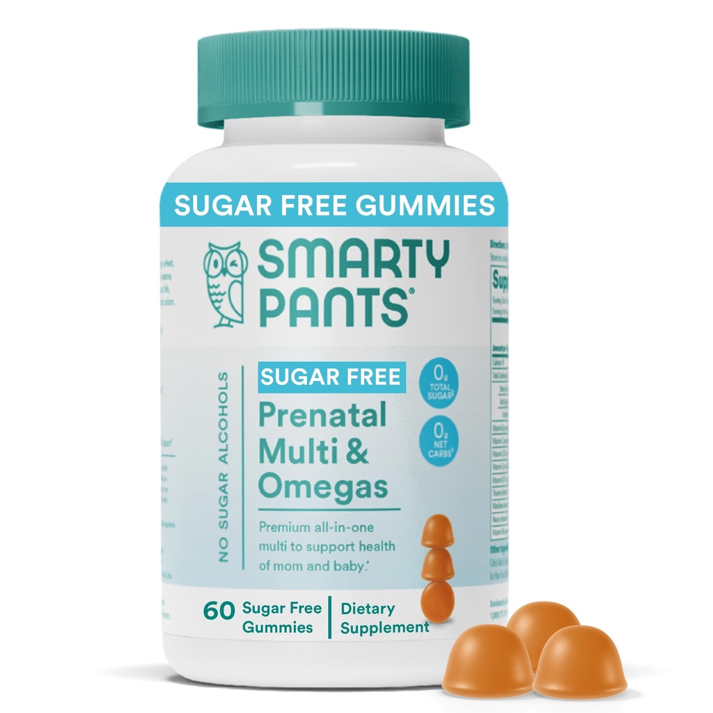 SmartyPants Prenatale Vitaminer for kvinder, Sukker Free Multivitamin Gummies: Methylfolat, Omega 3 (ALA) Vitamin D3, C, vitamin B12, B6, A, K & Zink, Inositol, Erythritol Free, 60 Greve (20 dages forsyning)