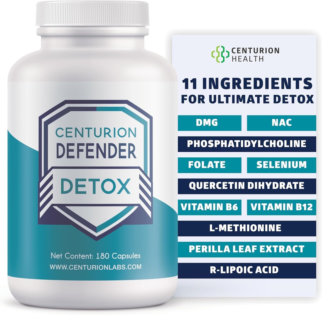 Centurion Defender Detox, lever rense Detox & reparation supplement med Phosphatidylcholin, vitamin B6, folat, L- methionin og R- liposyre, 180 Caps