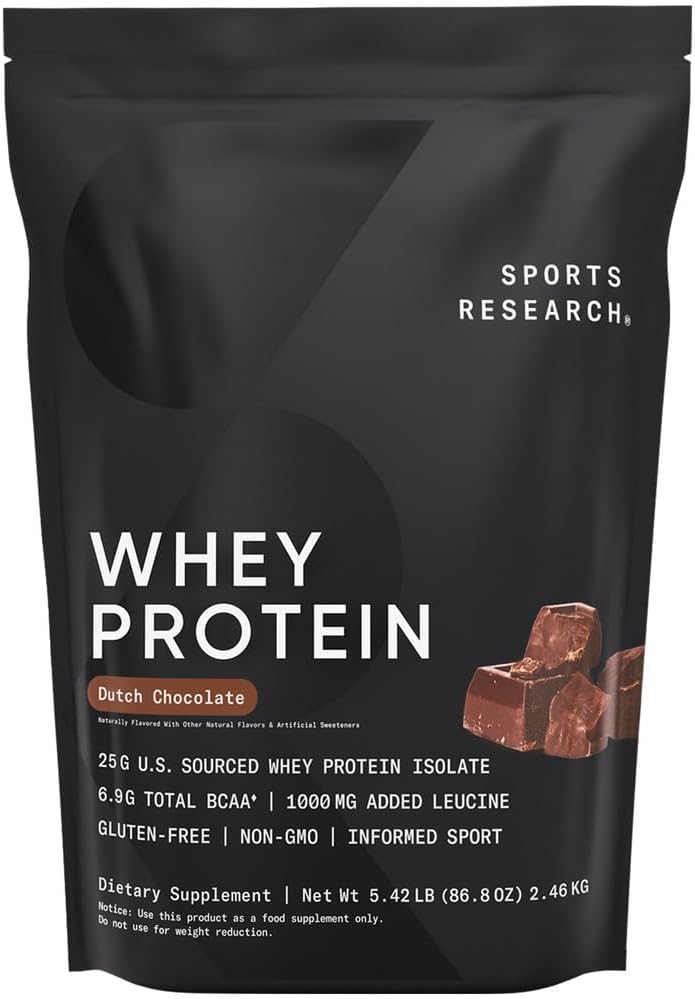 Sports Research Whey Protein - Sports Nutrition Whey Isolere Protein Powder for Lean Muscle Building & Workout Inddrivelse - 5 LB Bag Bulk Protein Powder 25g per Servering - Hollandsk chokolade, 60 Servering
