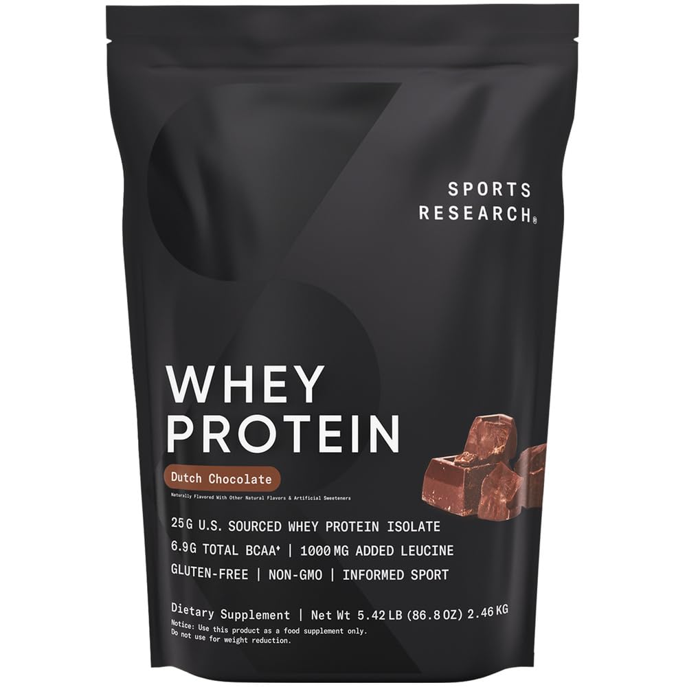 Sports Research Whey Protein - Sports Nutrition Whey Isolere Protein Powder for Lean Muscle Building & Workout Inddrivelse - 5 LB Bag Bulk Protein Powder 25g per Servering - Hollandsk chokolade, 60 Servering