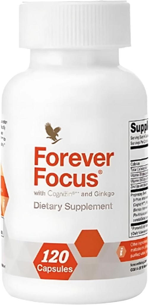 Forever Living - Forever Focus - Brain Clarity og Fokus med Cognizin, Bacopa og Vitaminer - for studerende, professionelle og seniorer - 120 Capsule
