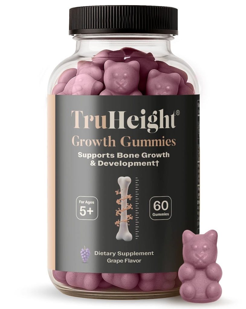 Truhigh Growth Gummies (Grape) Natural Growth & Development Supplement for Kids & Teens - Vitamin D, K, Calcium & Ashwagandha - Knoglestyrke Vitamin D3 K2 - Picky Eater Vitamin til børn - Age 5 +