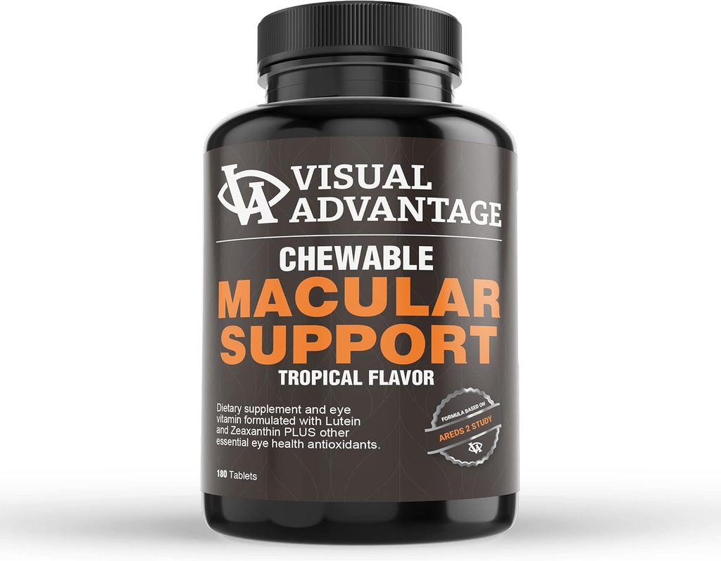 Visual Advantage ® Macular Support Chewables - AREDS 2 Vitaminer for sunde øjne - Great Tasting Tropical Flavored Chewable Tablets - 3 måneders forsyning (180)