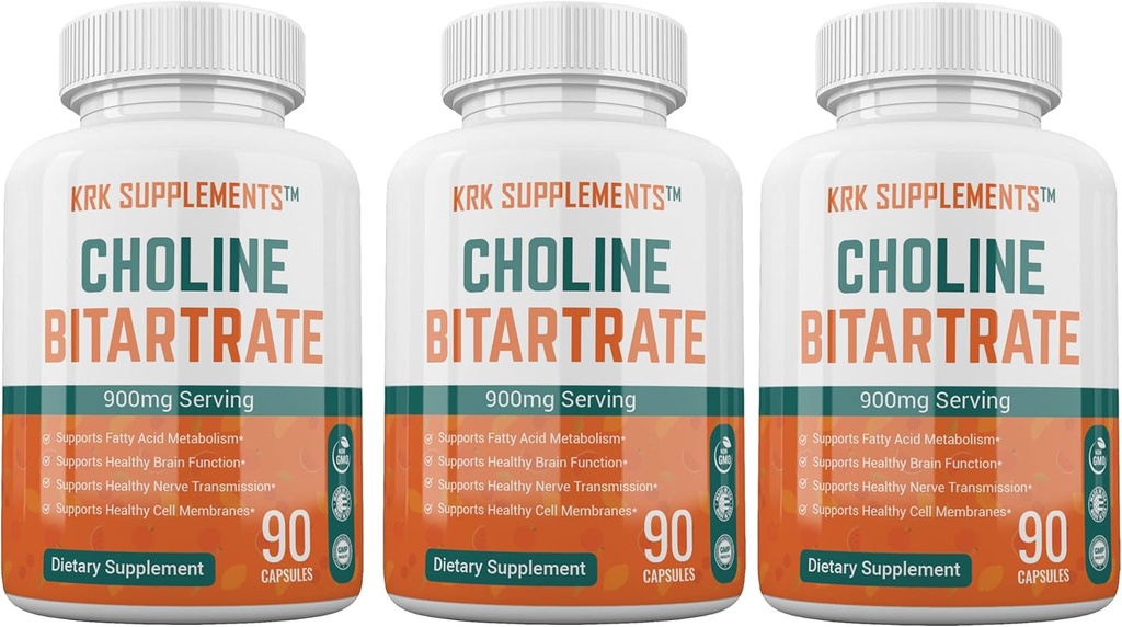3 flasker Cholin Bitartrate 900mg Per Serving 270 Total Kapsler KRK Tillæg