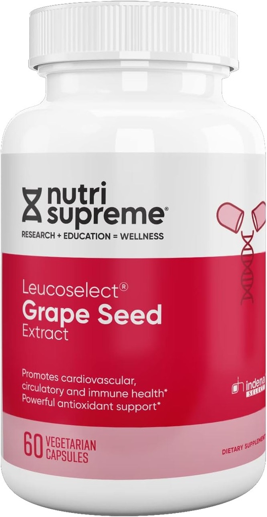 Nutri Supreme Grapeseed Extract Leucoselect, Polyphenoler til Super Antioxidant Support, Kardiovaskulær Sundhed, Kosher Certificeret 60 kapsler