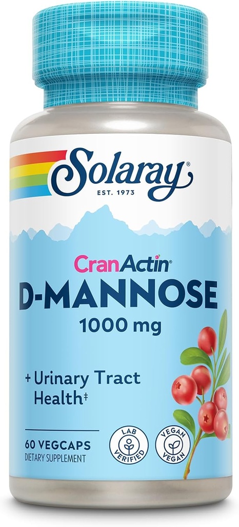 Solaray D- Mannose 1000mg med CranActin Cranberry Extract - D Mannose Cranberry tillæg med C-vitamin - understøtter urinveje og Brege Sundhed - Vegan, 60 dag garanti, 30 Servere, 60 VegCaps