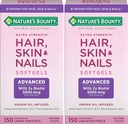 Naturens Bounty Hår, Hud & Nails Rapid Release Softels, Argan- Infunded Vitamin Supplement med Biotin og Hyaluronsyre, Understøtter hår, hud, og negle sundhed for kvinder, 150 Greve (pakke med 2)