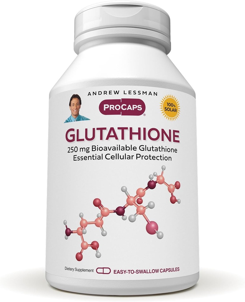 ANDREW LESSMAN Glutathione 250 mg - 240 Capsules - Powerful Antioxidant, Reduces Oxidative Stress. Bioavailable, Protects Cells, Tissues, Organs. Supports Immune Health. Easy-to-Swallow Capsules.