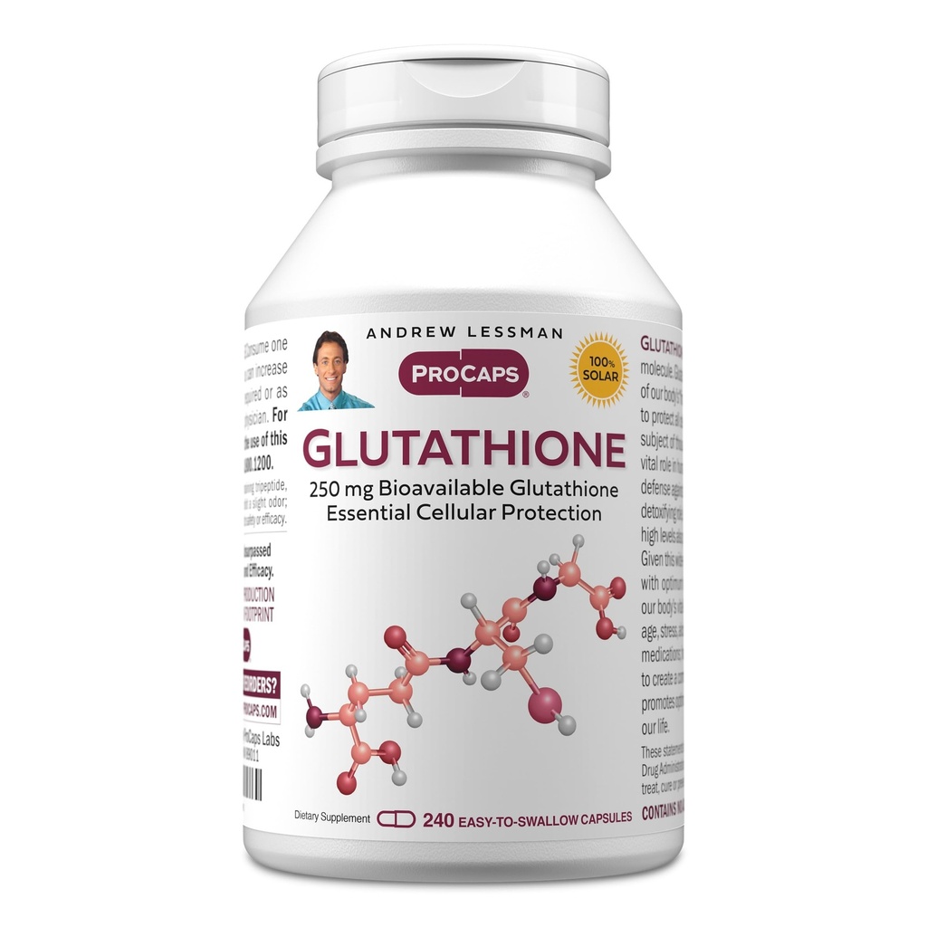 ANDREW LSSMAN Glutathion 250 mg - 240 kapsler - Kraftig antioxidant, Reducerer oxiderende stress. Biotilgængelig, Beskytter celler, Væv, Organer. Understøtter immunsundhed. Let at synke kapsler.