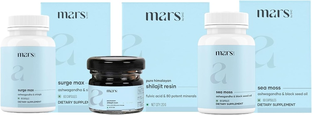 Mars af GHCs Performance Plus Combo Buddy 124; Surge Max Caps, Pure Himalayan Shilajit Resin, Black Seed & Natural Sea Moss Capsules Buddy 124; Understøtter energi, Stamina & Samlet Well- Being 124; pakke med 1
