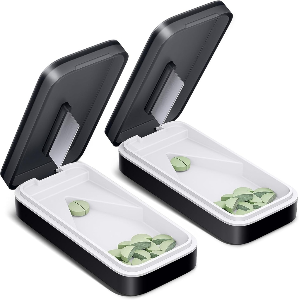 EN PIX Pill Cutter 2 Pack, Pill Splitter med rustfrit stål klinge, Pill Cutter Splitter til små og små piller med V-formet design, Pill Cutters til små eller store piller Professional (Black 01)