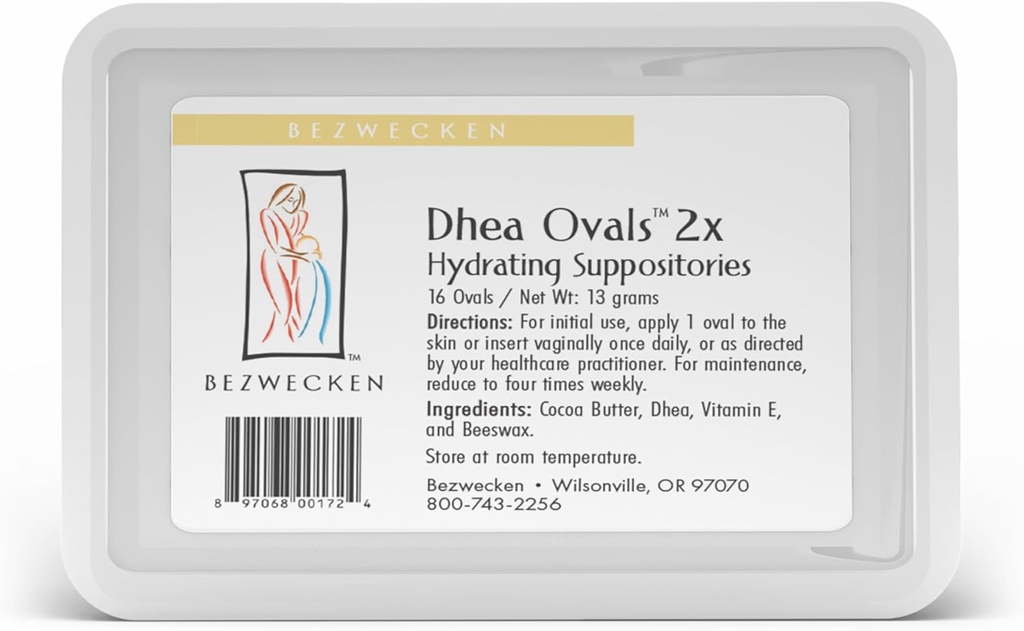 Bezwecken - DHEA Ovals 2X - 16 ovale suppositorier - Fri for østrogen & Progesteron - Samme betroede formel - Professionelt formeret til at legitimere vaginal tørhed hos menopausale kvinder