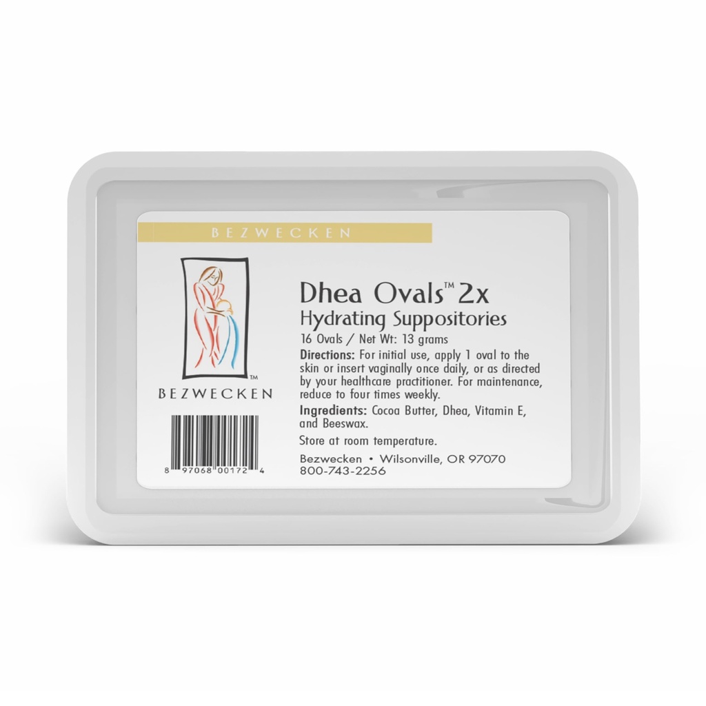 Bezwecken - DHEA Ovals 2X - 16 ovale suppositorier - Fri for østrogen & Progesteron - Samme betroede formel - Professionelt formeret til at legitimere vaginal tørhed hos menopausale kvinder