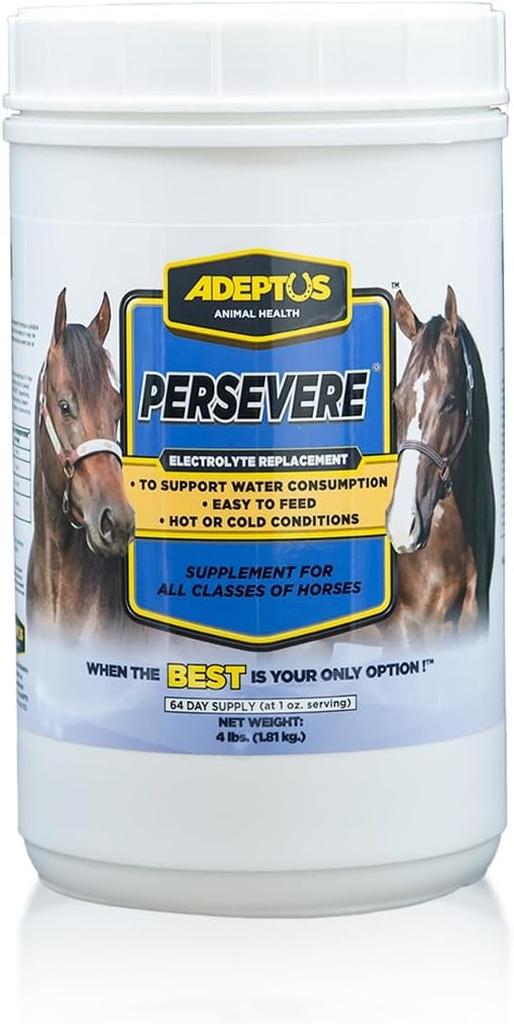 Adeptus Nutrition Persary Electrolyte Supplement for alle klasser af heste, Understøtter Hydration, Balanceret Formel for Sweat Erstatning, Prebiotic Gær Base, Easy- Feed Powder, 4 Lbs