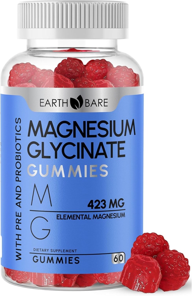 Magnesium Glycinat Gummies - høj potens Magnesium supplement med maksimal 423mg af Elemental Magnesium, Pre and Probiotics